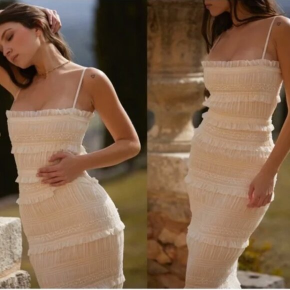 HOUSE OF CB‎ 'Solana' Ivory Sequin Pleat Maxi Dress white NWT size Small - Picture 5 of 12